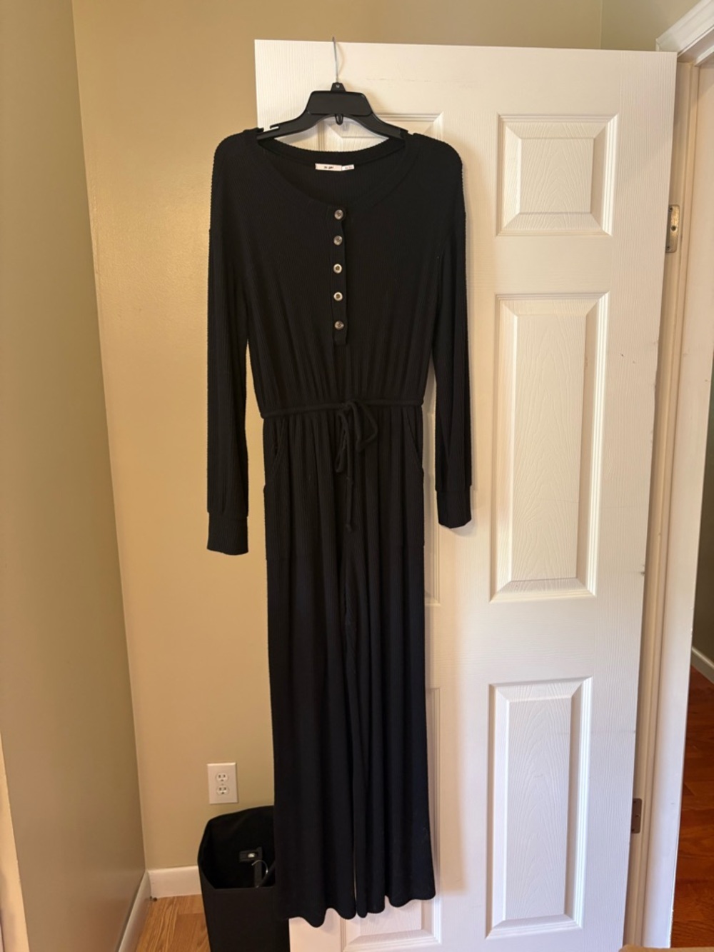 Francesca's Collections Black Long-Sleeve Button-Front Jumpsuit